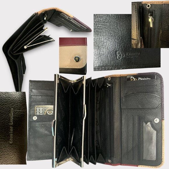 Divinity Organizer Wallet Multicolor Leather Bi-fold Framed KIss Lock Clutch - Picture 9 of 9